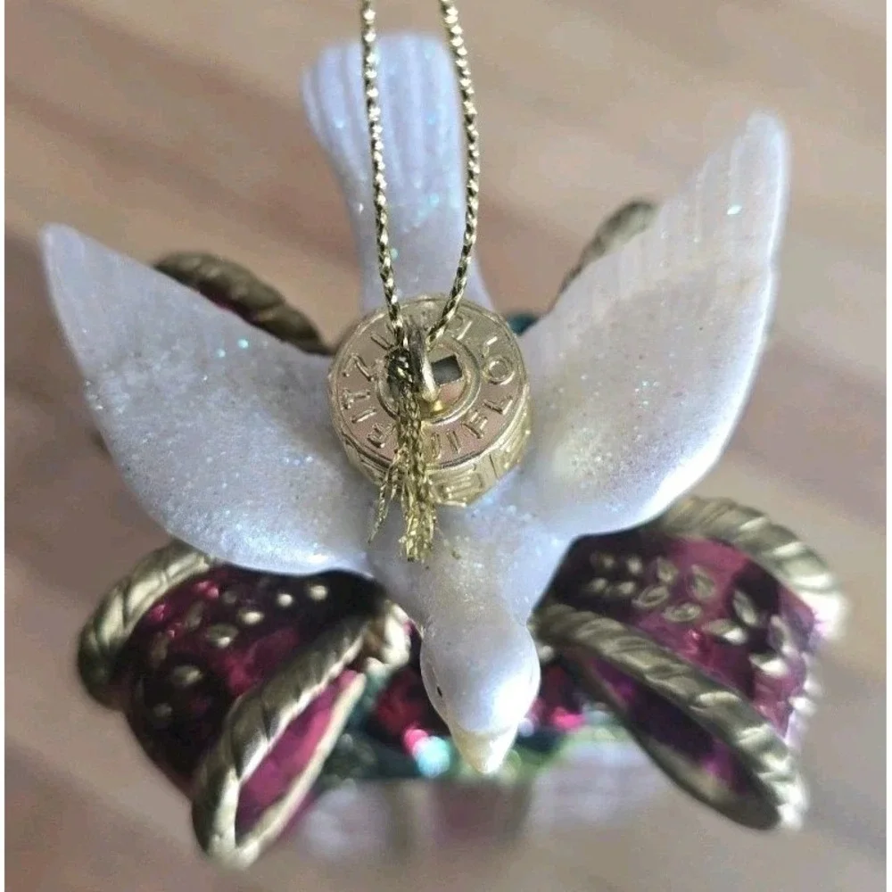 NIB Fitz & Floyd Gift Box Dove Glass Christmas Ornament Bow Cottagecore VTG INSP